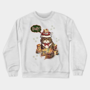 Angry Christmas Cat with Fruitcake Crewneck Sweatshirt